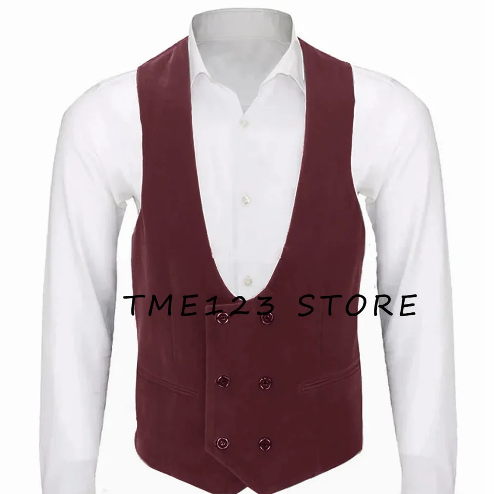 Men's velvet double-breasted one-piece men's suit vest V-neck slim-fit fashion custom wedding vest 4