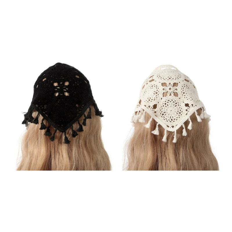 

Y166 Подростковая повязка для волос с цветочным узором, вязаный треугольный шарф, регулируемая повязка на голову для девочек