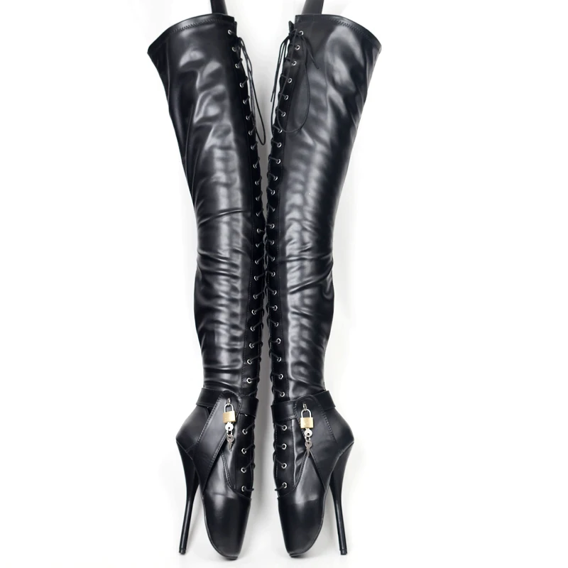 18CM/7 Inch Women Thigh High Ballet Boots Sexy Pole Dancing Shoes Men Cosplay Fetish Corset Dominatrix Black White Silver Big