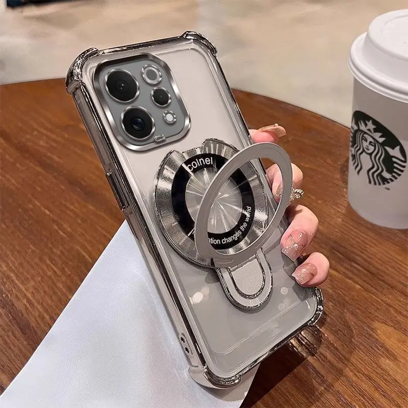 Luxury Silicone Bracket Case with Built-in Lens Film and Shockproof Bumper