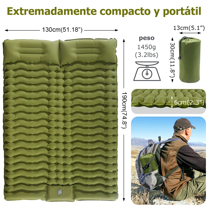 Esterilla Camping 6cm Grueso Auto Hinchable para Aire Libre Senderismo