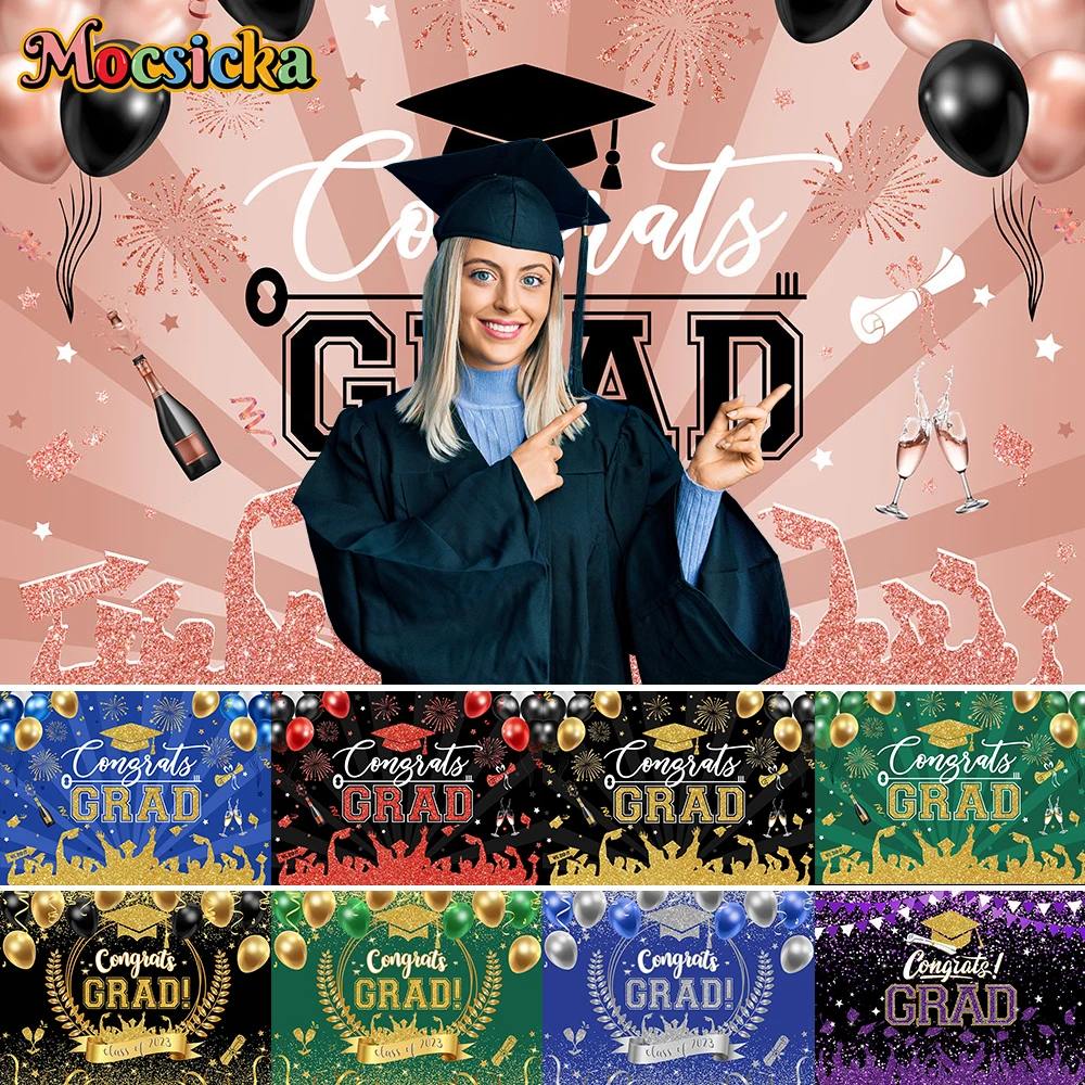 

Mocsicka Class of 2023 Graduation Party Photography Backdrops Bachelor Cap Balloons Background Graduates Portrait Photo Props