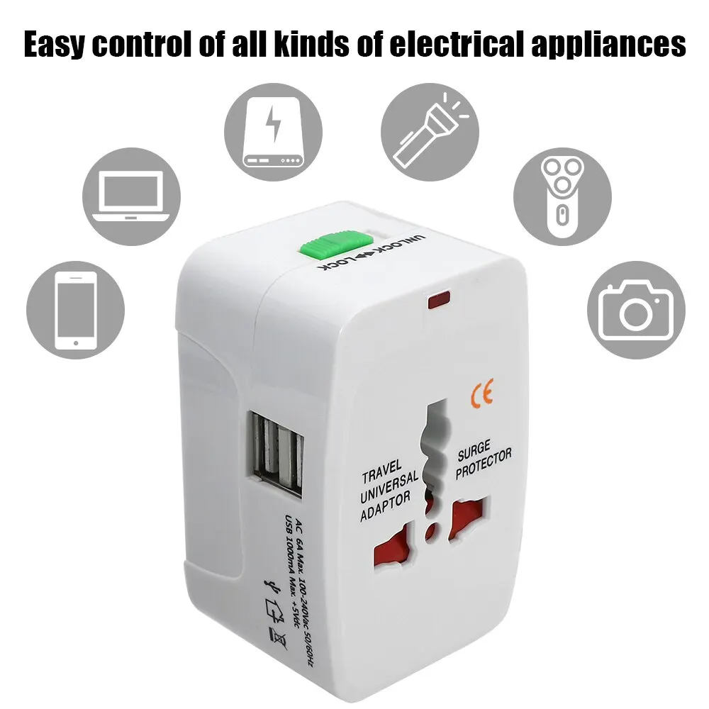 Power Charger Adapter AU US UK EU Converter All in One International Plug 2 USB Ports World Travel AC