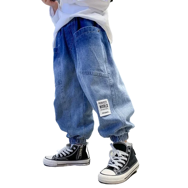 Boys' jeans spring and autumn children's trousers loose and thin section medium and big boy's pants Korean version of casua