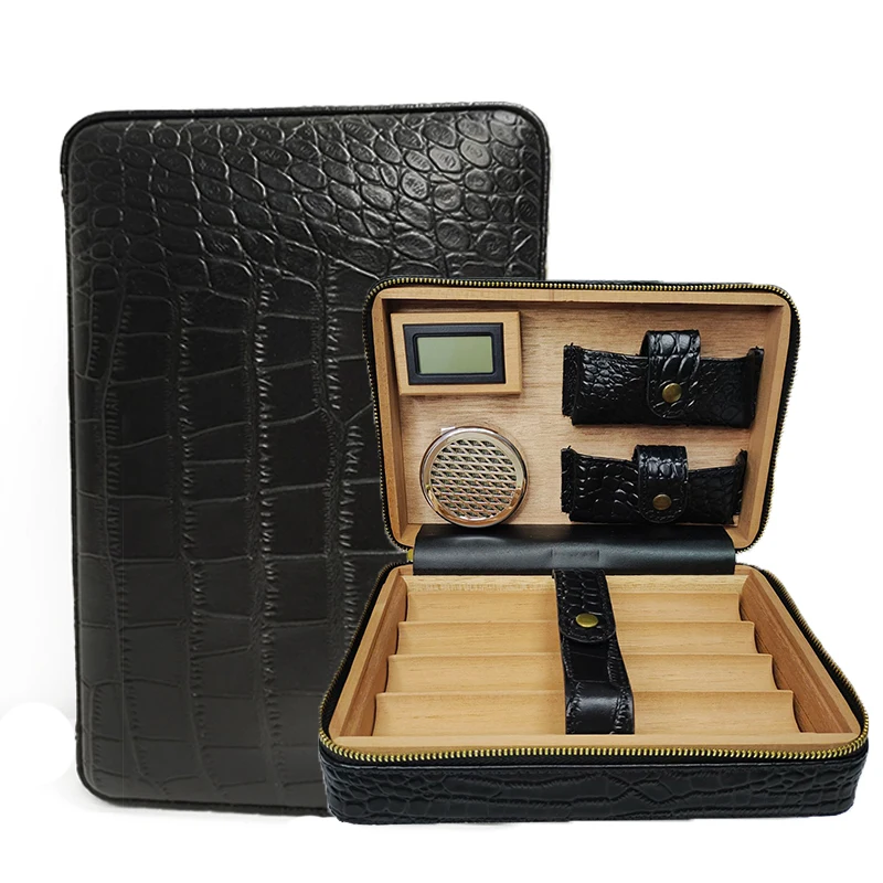 Zigarren-Humidorbox aus Zedernholz, Reise-Zigarrenetui, hält 4 Zigarren mit Luftbefeuchter und Hygrometer, tragbares Zigarettenetui – Detail 3