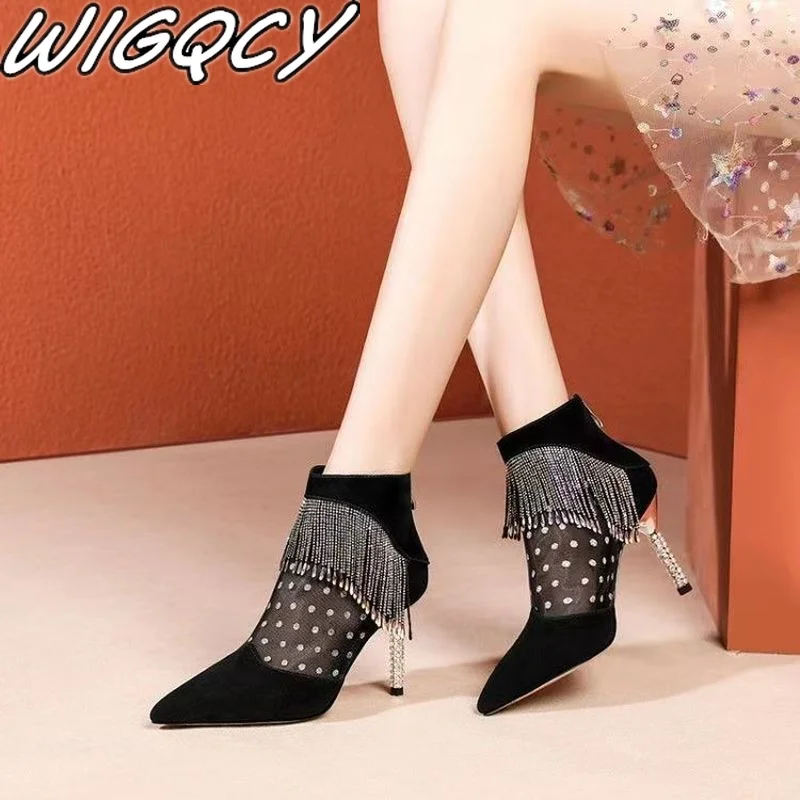 HOT SummerSandalias Femeninas High Heels Flock Pointed Sandals Sexy Female Summer Shoes Mujer Zapatos Mujer Pumps 2021