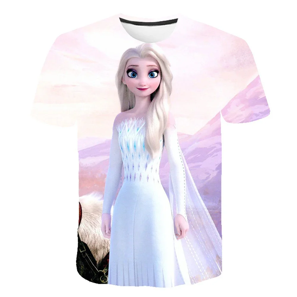 

Summer Anna Elsa Children's Cartoon Frozen T-Shirt Girls Tops Child Fashion Clothing Short Sleeve Fit Kids Age 4-14 Years