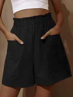 Summer New Loose Large Size Casual Shorts Women's Solid High Waist Casual Pants Two Pockets Wide Leg Pants Female Shorts Sport - Image 2