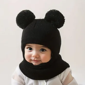 Winter Hat with Pom-Pom Trim - Soft Stretchy Knit Beanie for 0-3 Year Olds, Lightweight & Windproof, with Accents, with Trim 1