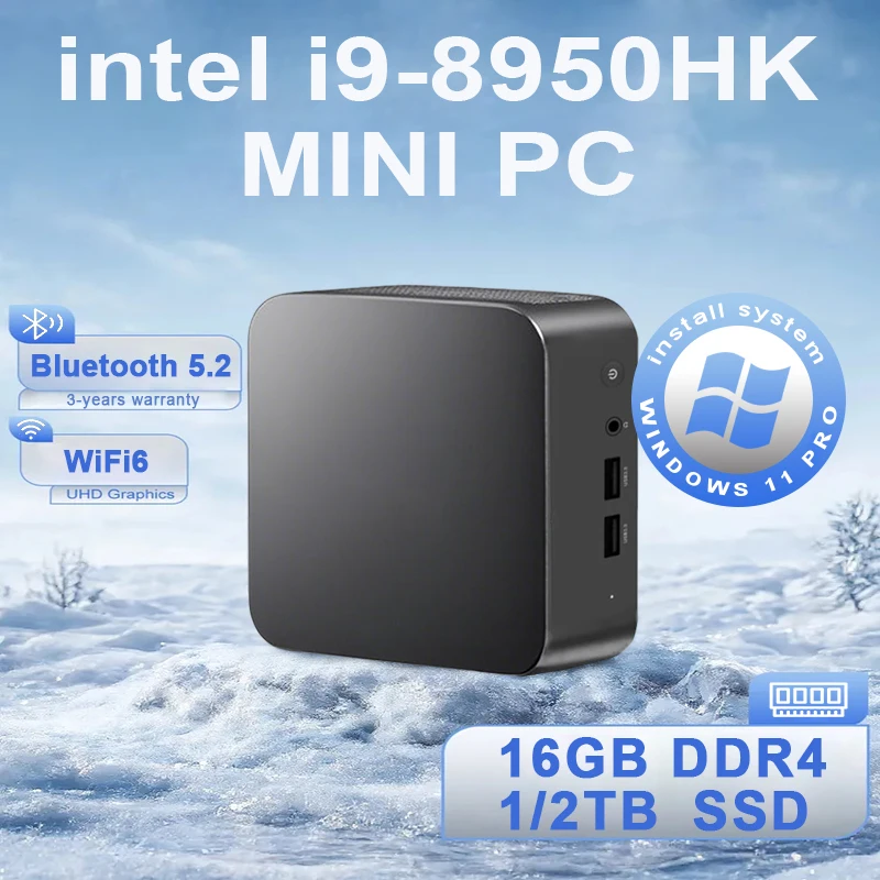 2025 신형 휴대용 미니 PC 윈도우 11 인텔 코어 i9 8950HK 가족용 컴퓨터 WIFI 6 BT5.2 4K HD 1000Mbps 미니 게이밍 PC 데스크탑