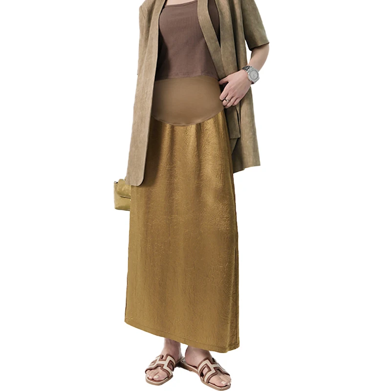 Summer French Style Pregnant Woman Belly Skirts Solid Color High Waist Back Split Maternity Skirts Office Pregnancy Skirt