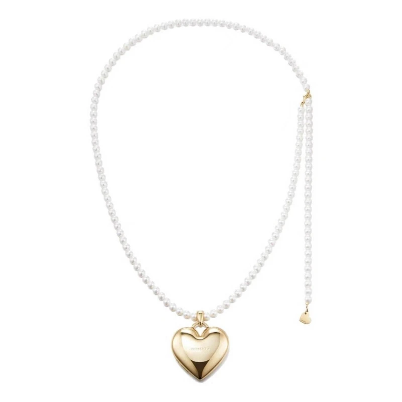 F19D Heart Pendant Necklace Beads Necklace Long Shoulder Strap Beads Choker Alloy Material Jewelry Gift for Women Girlfriends