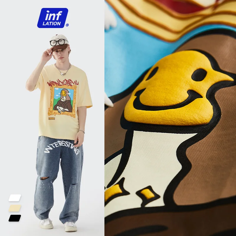 

Мужская Летняя Новинка 2022, модная брендовая Классическая свободная футболка с принтом масляной живописи и пены, Мужская футболка с короткими рукавами