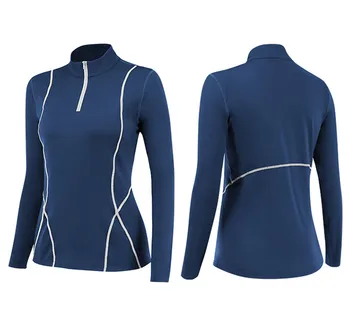 Women's Winter Plush Fitness Running Yoga Suit Long Sleeve Elastic Tight Stand Sports Sweatshirt Top Front Zip Athletic Pullover 5