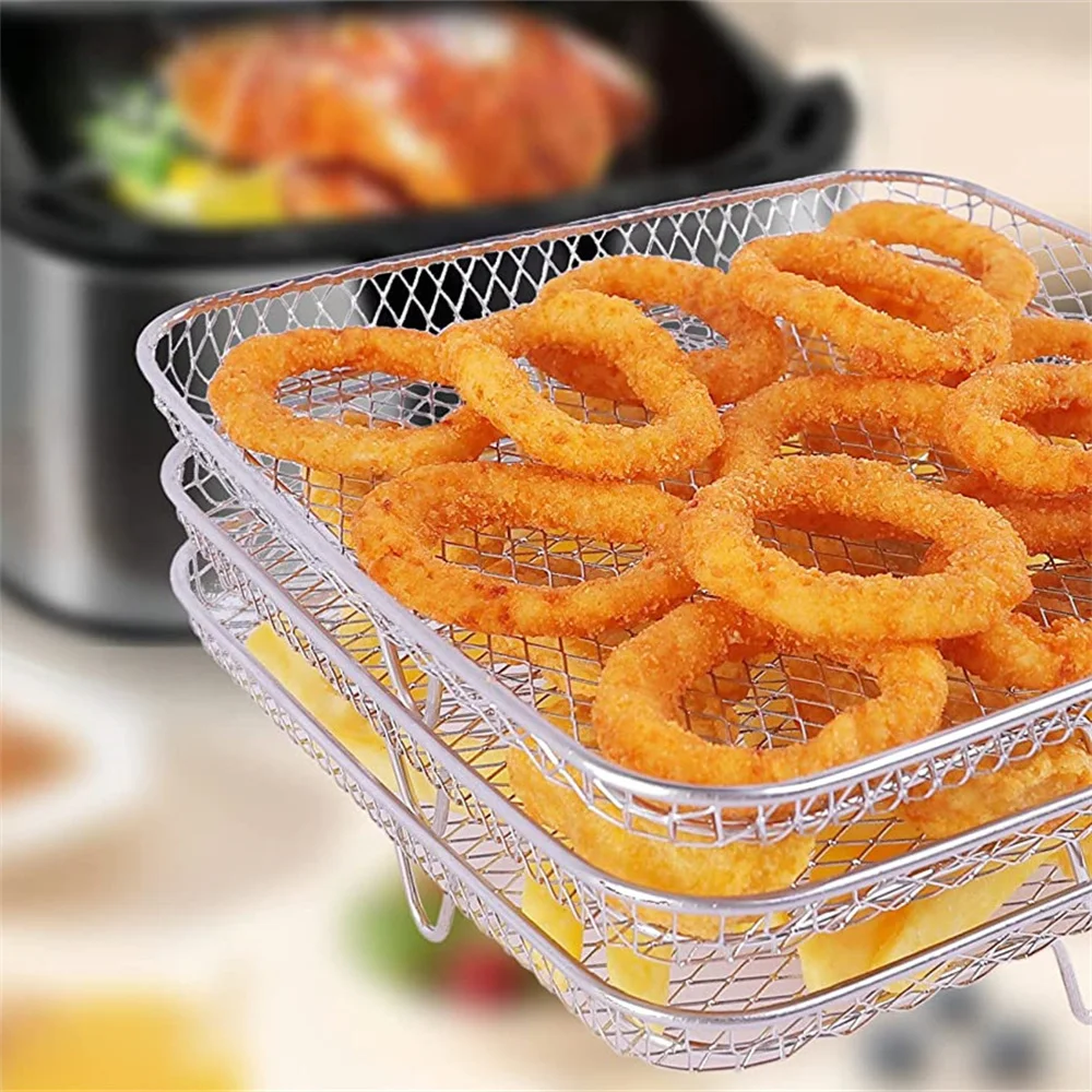 Air Fryer Rack Threetier Air Fryer Grilling Rack Stainless Steel