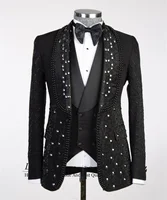 Luxurious Jewelry Ornament Tuxedos Men Suits Customized Wedding Groom Dinner Party Shawl Lapel Male Prom Blazers mens clothing 2