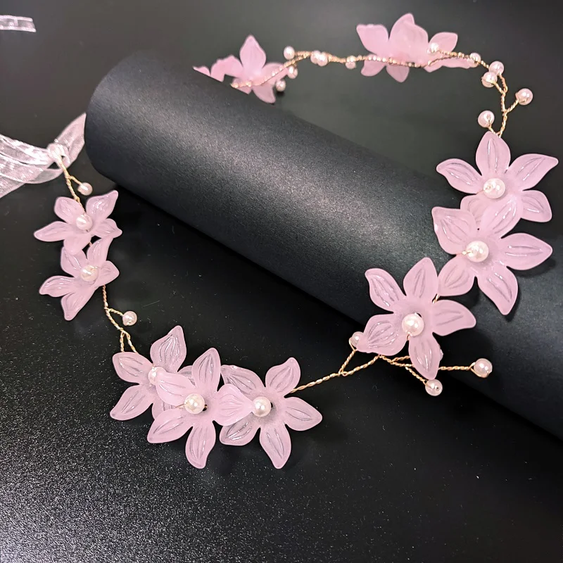 Pfirsich Schmetterling Perle Blume Haar Rebe Band Stirnband Tiara Für Frauen Braut Mädchen Hochzeit Braut Haar Zubehör Schmuck Rebe – Detail 13