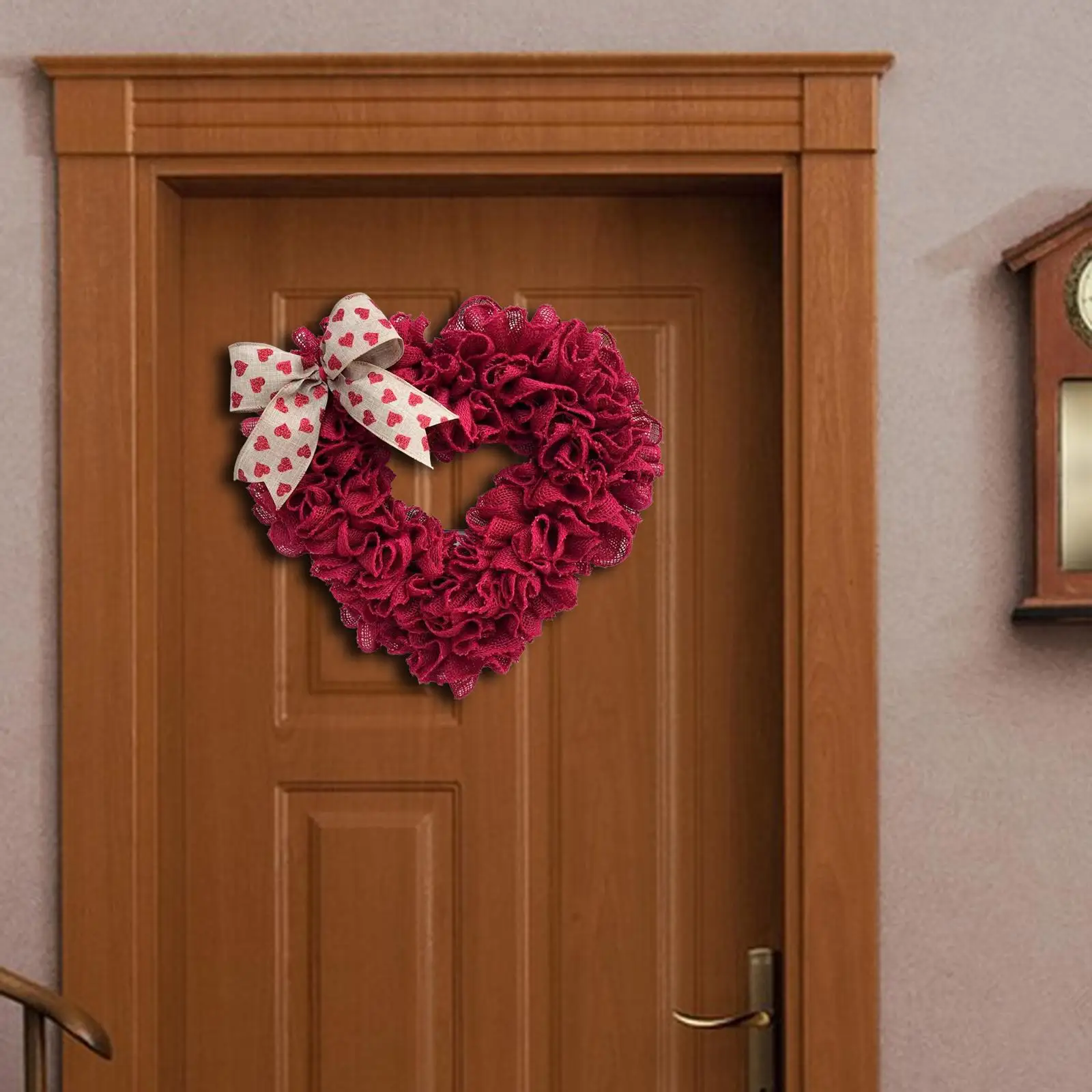 40cm Valentine Wreath Door Hanging Heart Shaped Wreaths Decorative with  Bowknot Pendant for Engagement Anniversary Home Decor