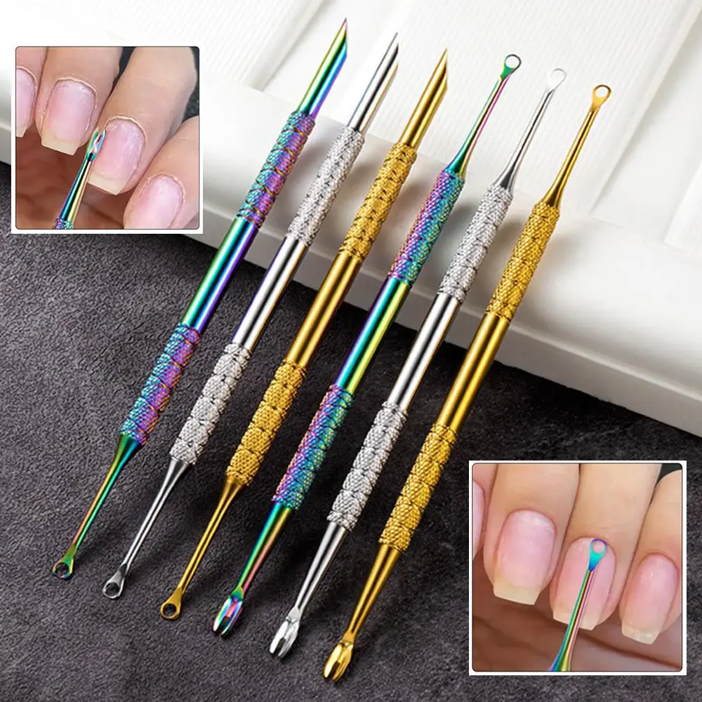 Manicure Tools Double-Headed Stainless Steel Cuticle Remover Nail Pusher Exfoliation Prep Tool Clean Dead Skin Circle Bevel Shovel Manicure Pen nail care kit manicure pedicure kit manicure set nail art pusher manicure pedicure tools cuticle pusher dead skin remover