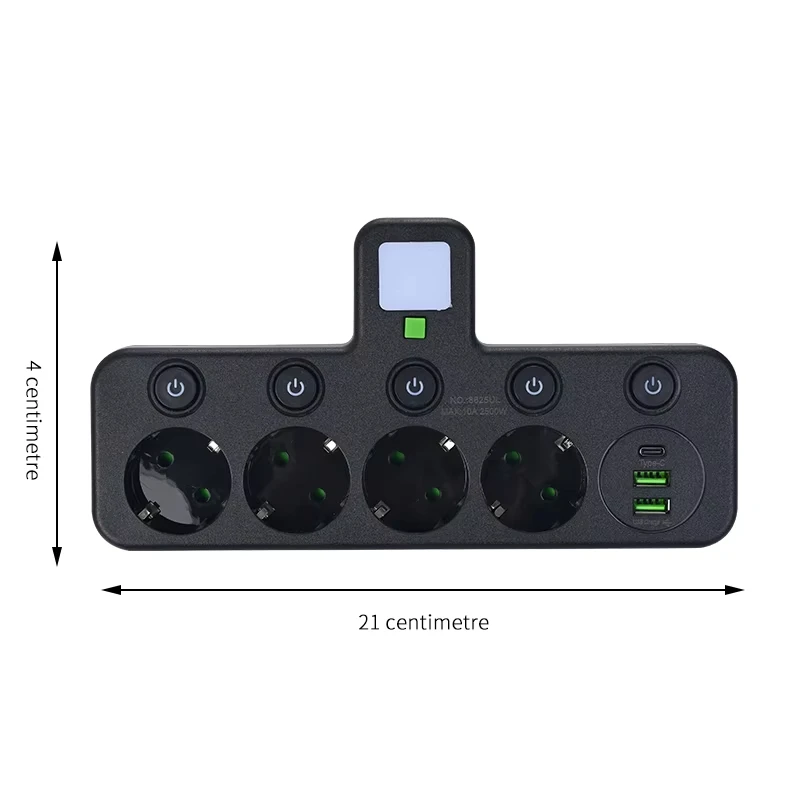 European Power Strip with USB & Type-C Ports, Independent Switch, and Night Light