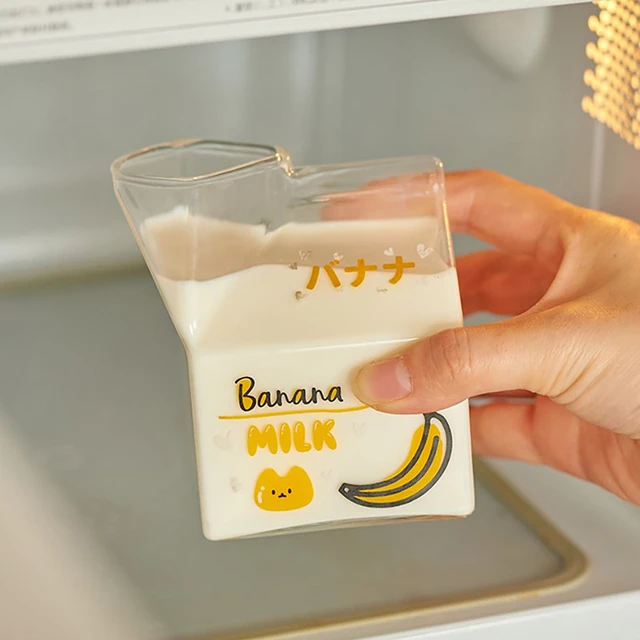 Glass Milk Carton, Kawaii Aesthetic Clear Cup, Cute Mini Creamer Container  - Small Milk Carton Bottles Shape Creamer Pitcher