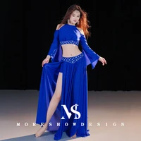 Costumes de danse du ventre pour femmes, haut + jupe, manches longues, vêtements de danse, ensemble de vêtements d'entraînement, tenues de danse 4