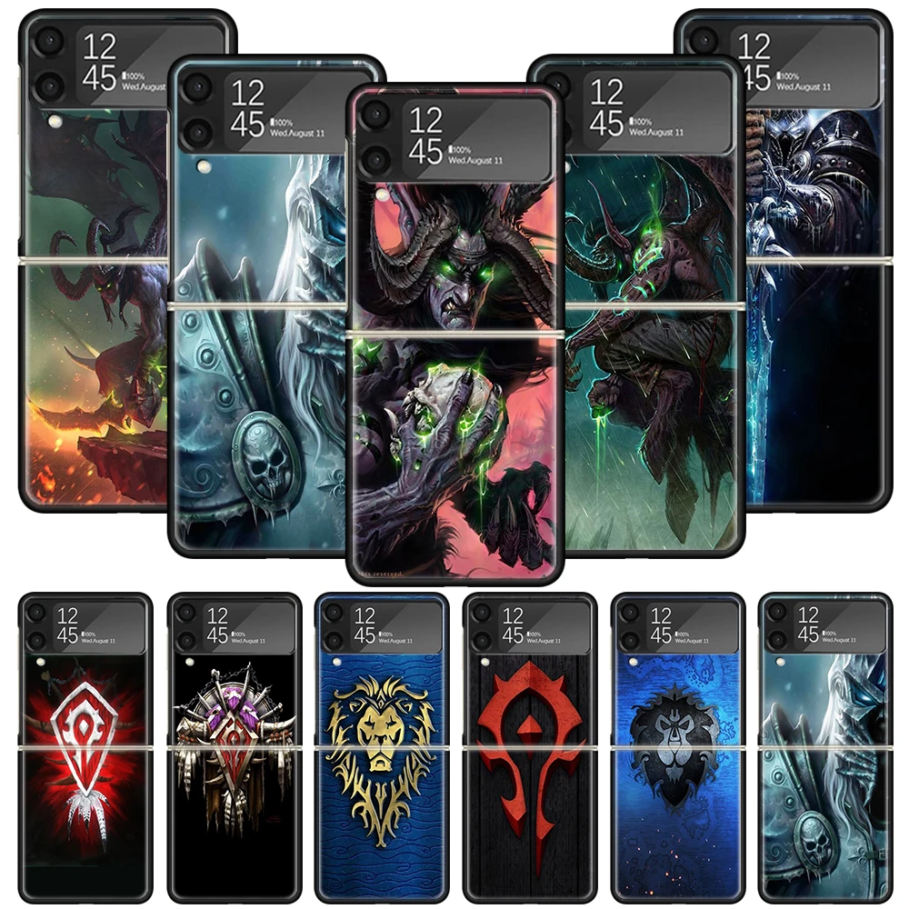 W-World Of W-Warcraft W-Wow Custodia Per Telefono Per Samsung Galaxy Z Flip 4 5 Flip3 5G Cover Rigida Nera Zflip4 Zflip5 Zflip3 Coque Funda