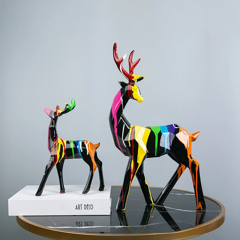 

Home Decor Colorful Geometric Sika Deer Figurine Simple Animal Miniaure Crafts Interior Cabinet Desktop Decoration Accessories