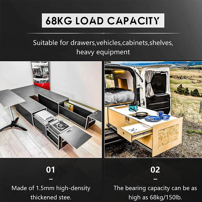 1 Pair 260 Lb Heavy Duty Locking Drawer Slides Full Extension 3 Fold Ball Steel Drawer Rails,Hardware Runners Tracks