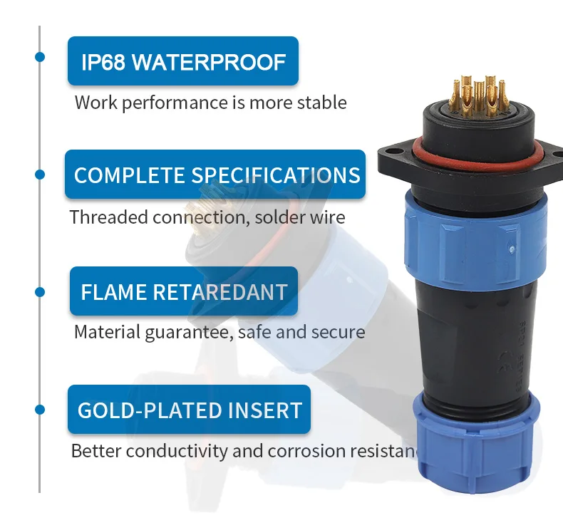 Sp21 ip68 flansch 2 löcher platten halterung kunststoff wasserdichter stecker led elektrische stromkabel stecker stecker und buchse diy go – Detail 7
