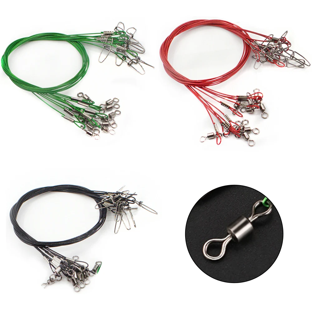 10pcs Fishing Steel Wire Leader With Snap Swivel Anti-Bite Line