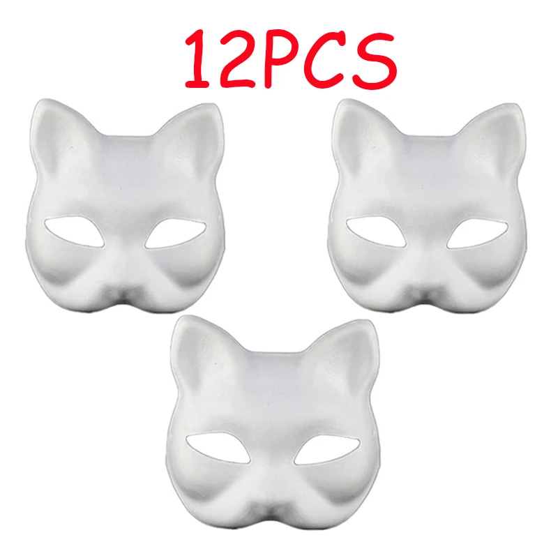 Therian Masks White Cat Masks Blank DIY Halloween Mask Animal Half Facemasks Masquerade Cosplay Party 3/6/9/12/15PCS halloween mask masquerade mask party masks face mask 3d face masks