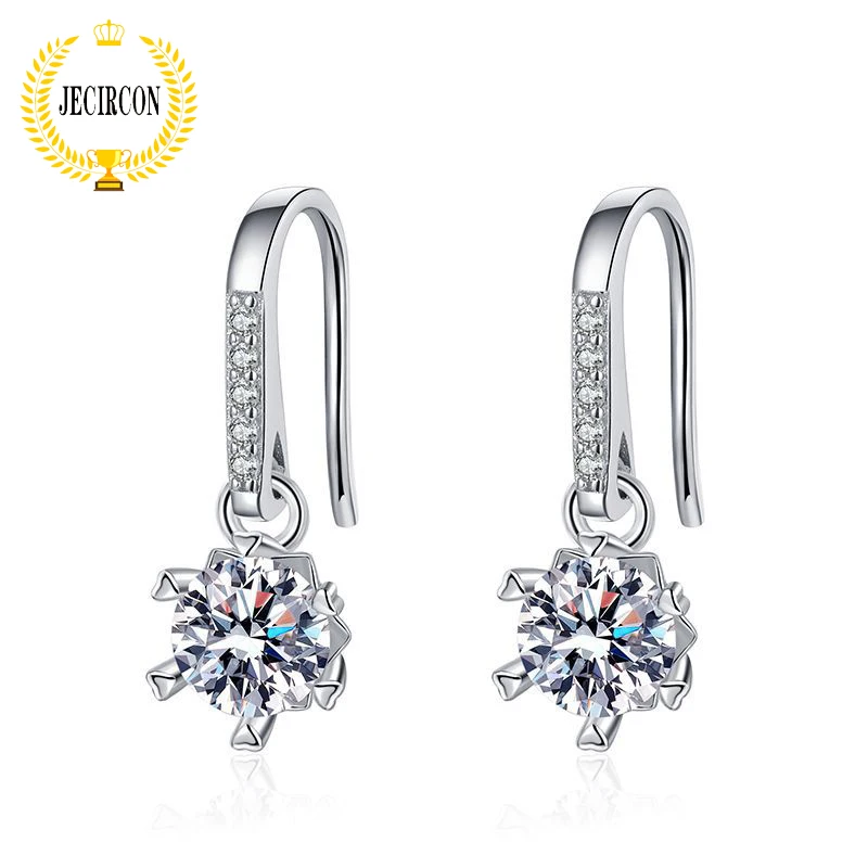 

JECIRCON 925 Sterling Silver Moissanite Earrings for Women 0.5 Carat D Color Simulated Diamond Snowflake Earhook Platinum-plated