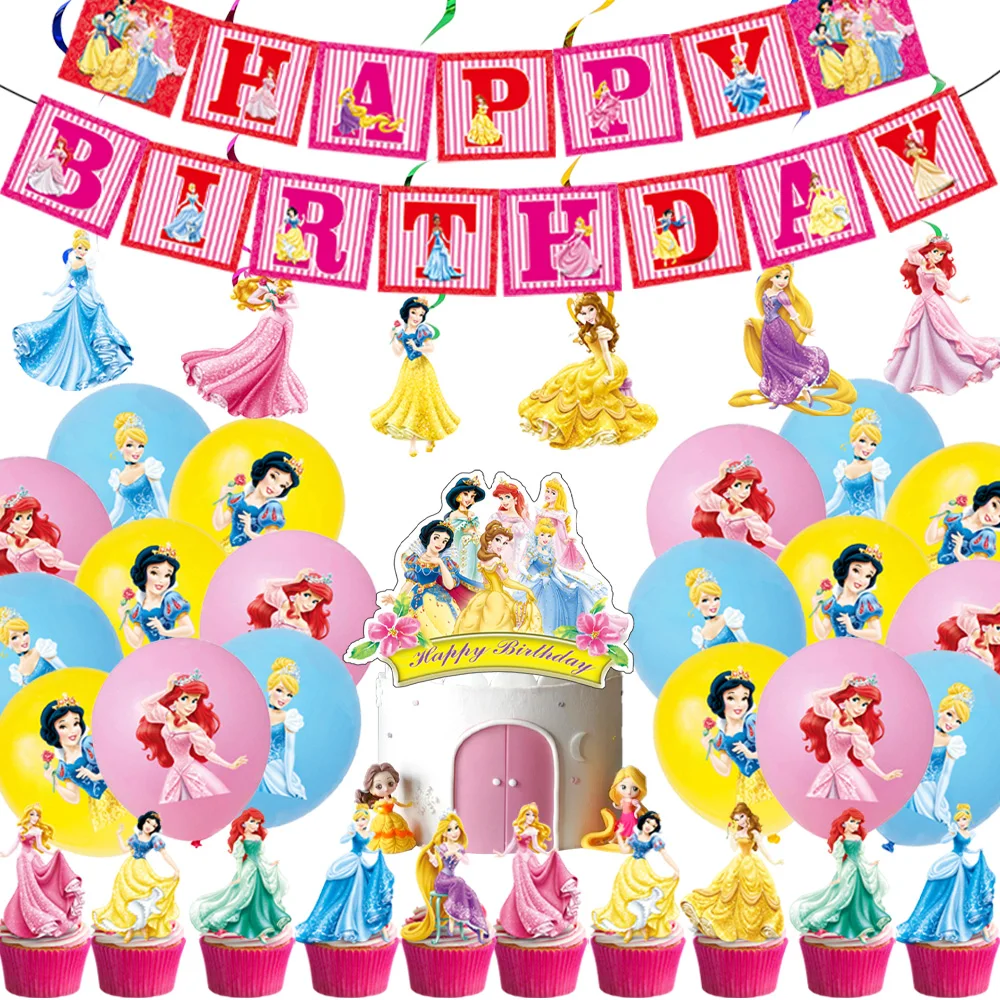 

Disney Princess Theme Party Supplies Home Party Birthday Decorations Disposable Tableware Paper Plates Straws Napkins Cups