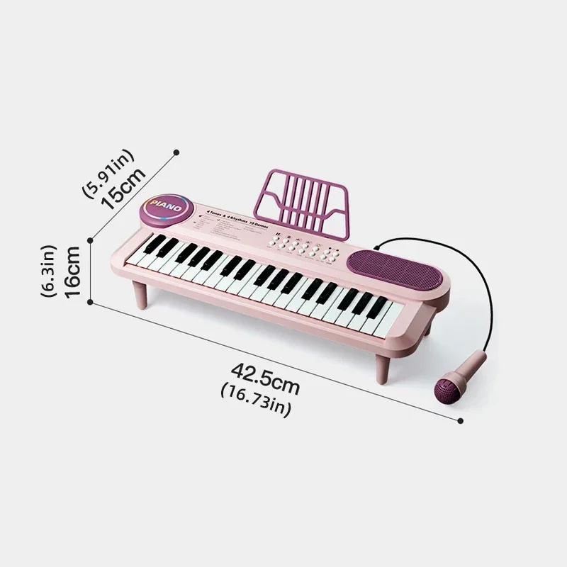 37 Key Kids Piano Keyboard Musical Toy with Microphone Music Score for Early Learning Interactive Play Best Gift for Ages 3-6