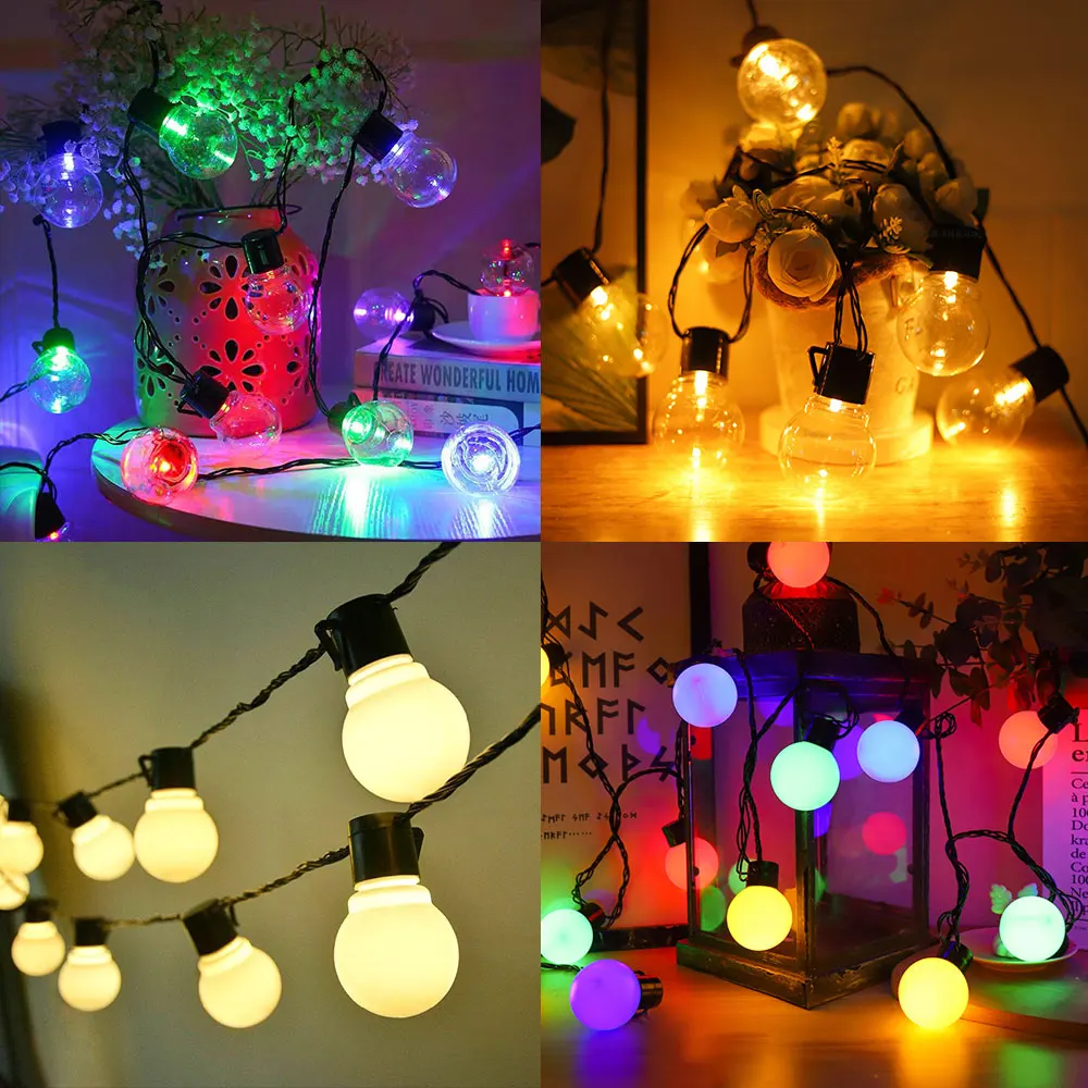 G50 Patio Solar String Lights Outdoor, Warm/ Colorful Globe Bulb LED Fairy Garland Lamp for Wedding, Christmas, Backyard, Party 2