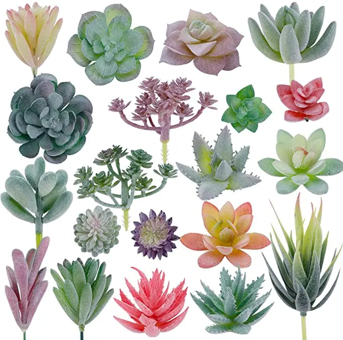 

20 Pcs Artificial Succulent Plants Green Flocking Unpotted Desktop Ornaments Fake Mini Lotus for Home Garden Office Decorations