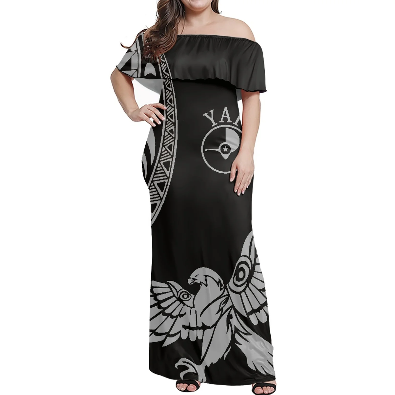 

Samoa Printing Country Flag Large Size Dress Off-The-Shoulder Summer Women Clothing Light Yellow New Design Sexy Banquet Dr