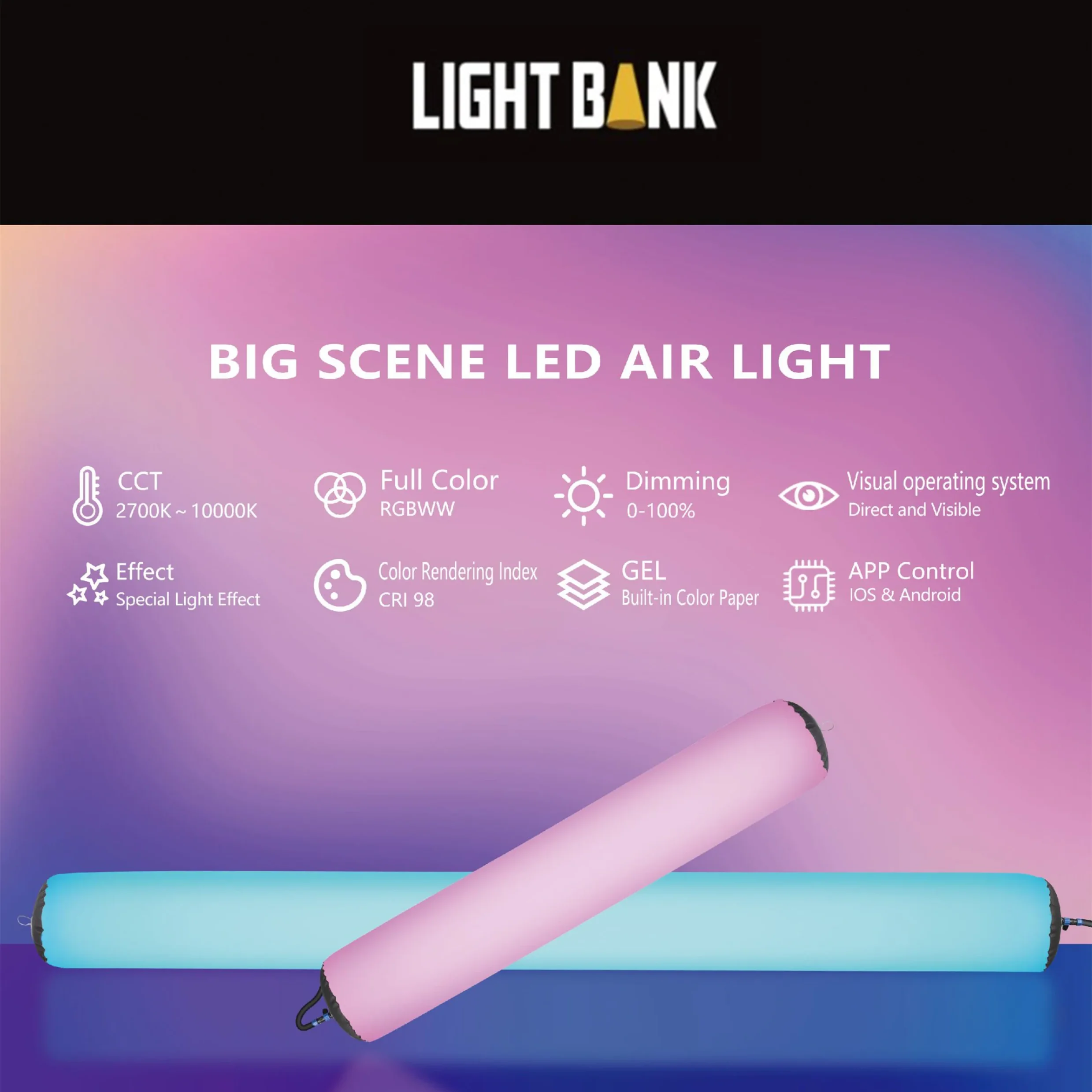 Flynoole 풀 컬러 RGB LED 공기 조명, 2700-10000K 유연한 사진 비디오 조명, 앱 제어, 브이로그 비디오용, L18C, L14C