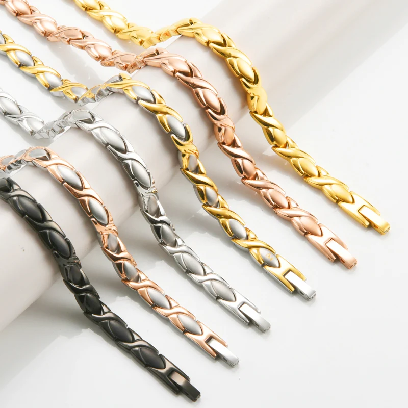 Men Women Cross Magnetic Bracelets Titanium Steel Bracelet with Magnets Adjustable Length Magnetic Field Therapy Drop Shipping