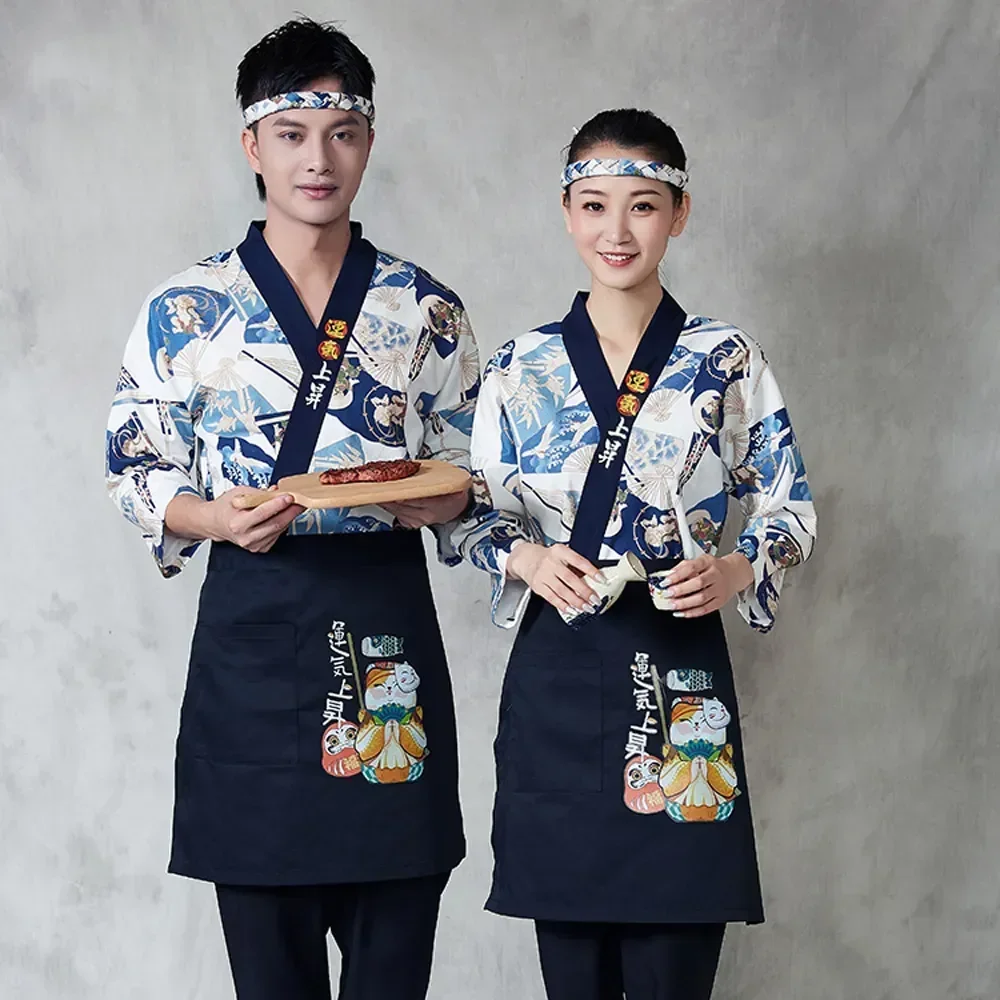 

Men Tops Sushi Headband Women Restaurant Style Kitchen Clothes Waiter Apron Work Robes Chef Cook Japanese Jackets Uniform