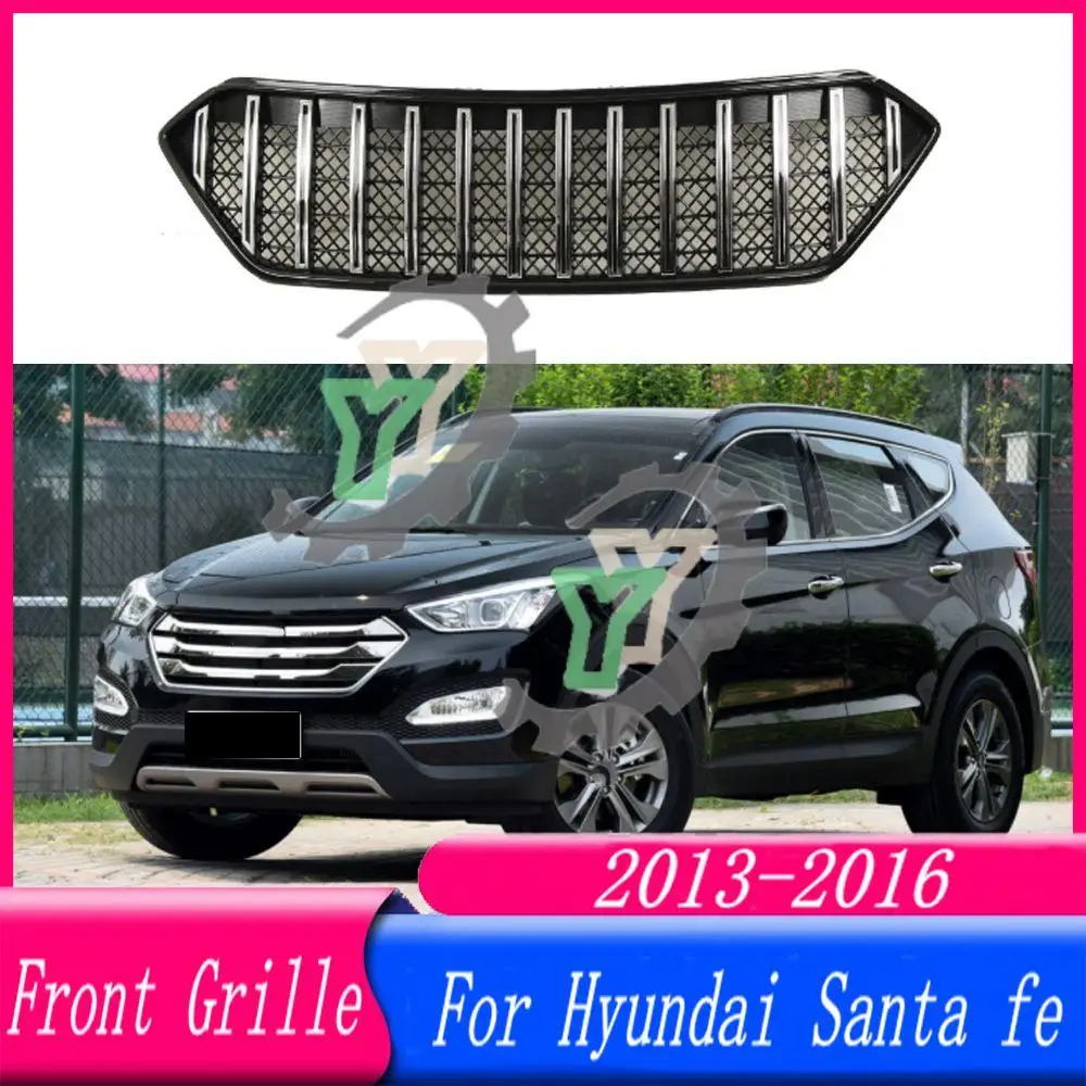 Paraurti anteriore griglia cromata pannello centrale Styling griglia da corsa superiore per Hyundai Santa fe 2013 2014 2015 2016 accessori per auto