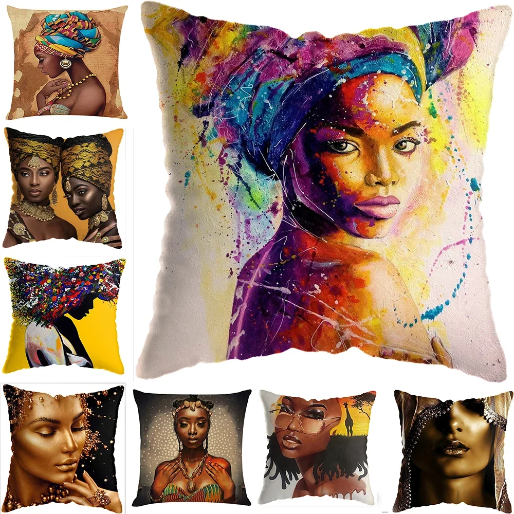 

Home Decor Fashion Afro Black Women Girls Sofa Pillowcases Bedroom Living Room Cushion Covers