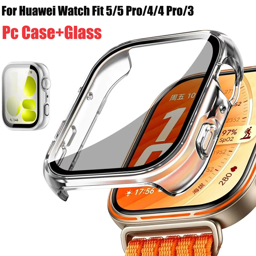 Premium Tempered Glass Screen Protector with Hard PC Bumper and Case - Accessories for Huawei Watch Fit/Pro Series