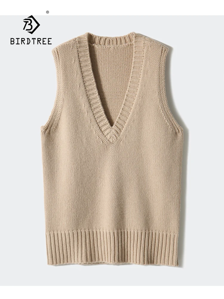 

Birdtree 10% Cashmere 90% Wool Classic V-Neck Knitted Vest Women OL Commuting Versatile Solid Sweater Vest Fall Winter T3D403QC