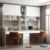 2-in-1Computer Desk for2Person with 82.7" Tall Bookshelf&3-Color Lights,90.6"L-Office Desk with4Drawers,14Shelves&6 Glass Doors 1
