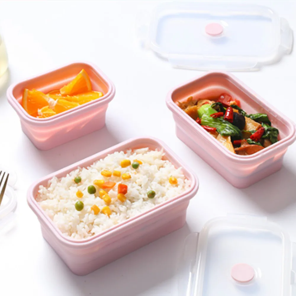 휴대용 실리콘 도시락, 식품 보관 용기, 전자레인지 가열 도시락, 캠핑 야외 상자, 350-850ml