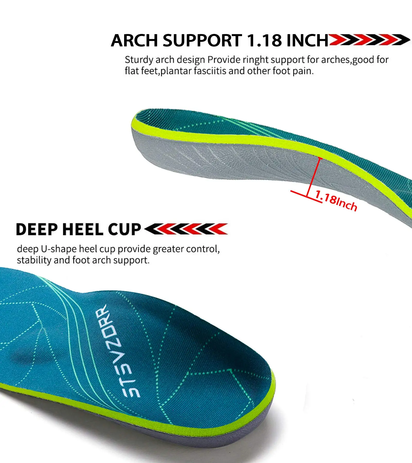 2 pairs insoles Plantar Fasciitis Relief Insole Heavy Duty High Arch Supports Orthotics Men Wome Orthopedic Flat Feet Pads Heel