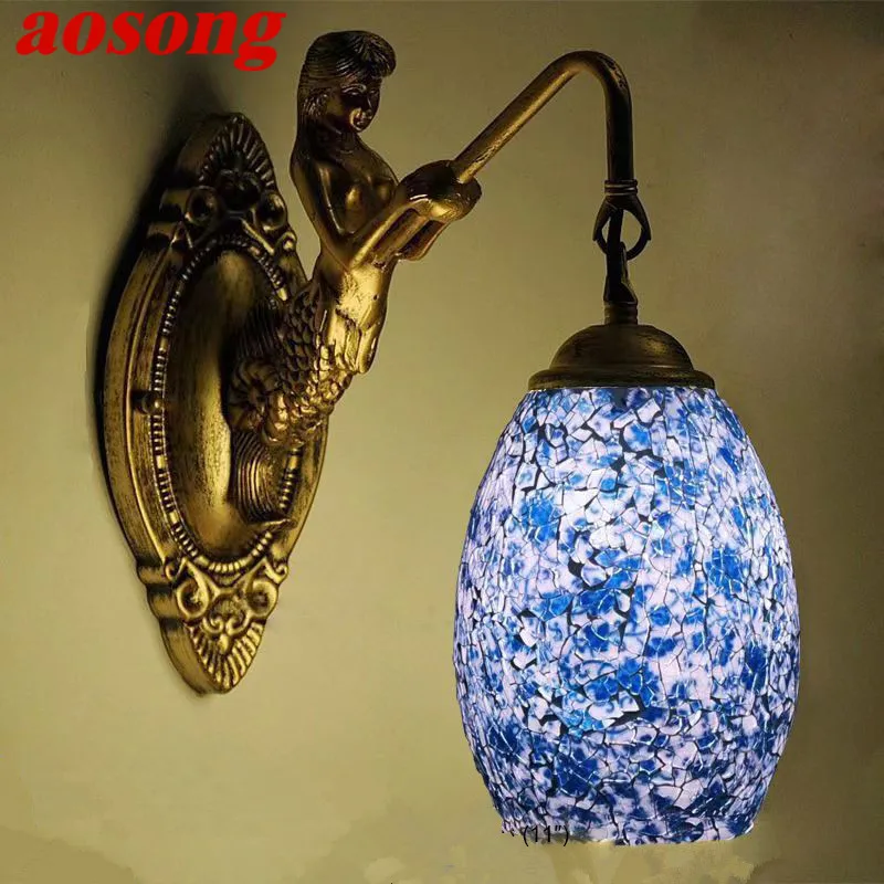 

AOSONG Contemporary Mermaid Wall Lamp Personalized And Creative Living Room Bedroom Hallway Bar Decoration Light