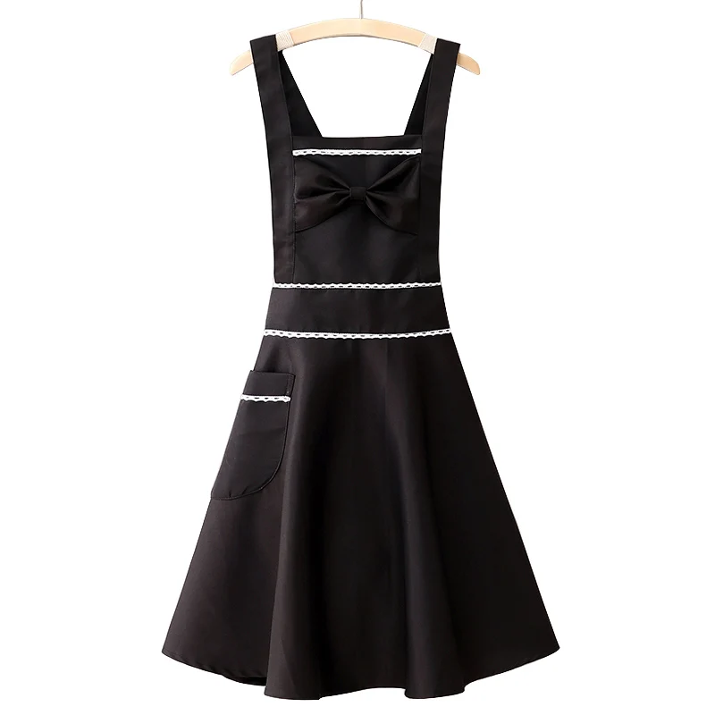 

With Bow Lady Women Lace Apron Dress Cotton Cross Back Kitchen Cooking Service Restaurant Pinafore Household Baking Cleaning Bib